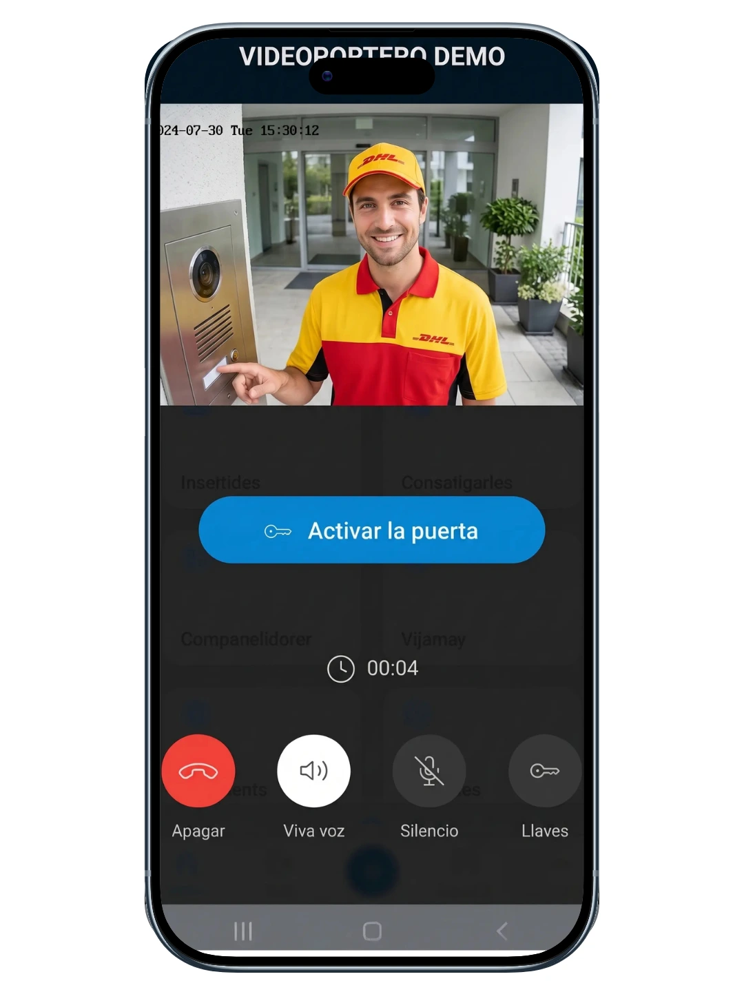 Pantalla de videoportero de la app SIARID con llamada entrante