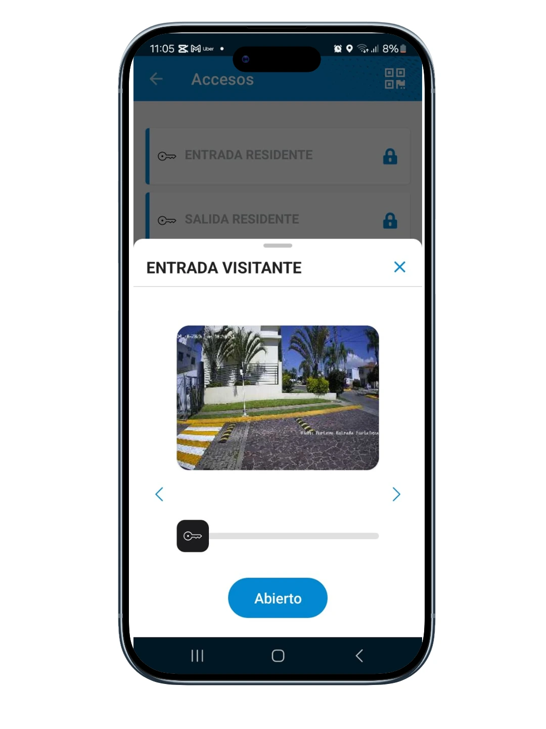 Pantalla de la app SIARID para abrir la pluma de acceso desde el celular